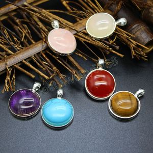 Pendentifs en pierre de cristal naturel petit cabochon rond charme Reiki Agates oeil de tigre pendentif en quartz rose pour la fabrication de bijoux de collier