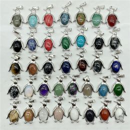 Colgante de pingüino de piedra de cristal Natural, lapislázuli, amatista, aventurina, cuarzo rosa, ágata, dijes, collares Diy, accesorios