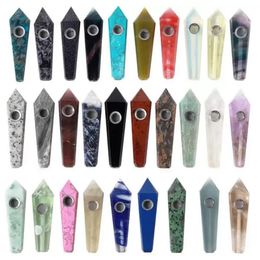 Natuurlijke kristalsteen rookpijp 45 kleuren Energy Stone Wand Healing Obelisk Gemstone Tower Point Tabakspijpen