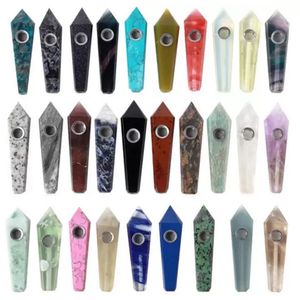 Crystal Stone Fume Fumer Pipe colorée Baulle cicatrisante Obelisk Gemstone Tower Point With Metal Bowl Mesh Tool Bross Dry Herb Tobacco Hand Pipes Wholesale