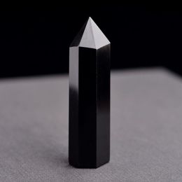 Tour de cristal naturel Arts baguettes de guérison des chakras minéraux obsidienne Point Reiki pierre d'énergie à six faces baguette magique de quartz noir poli polis Vtnd