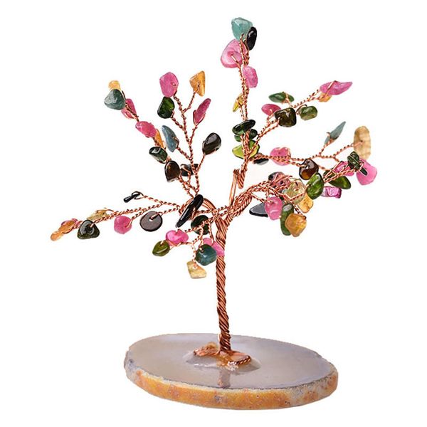 Arbre de cristal naturel améthyste rose quartz aigue-marine décoration d'arbre chanceux tranches d'agate pierre ornements minéraux décor de bureau 201125