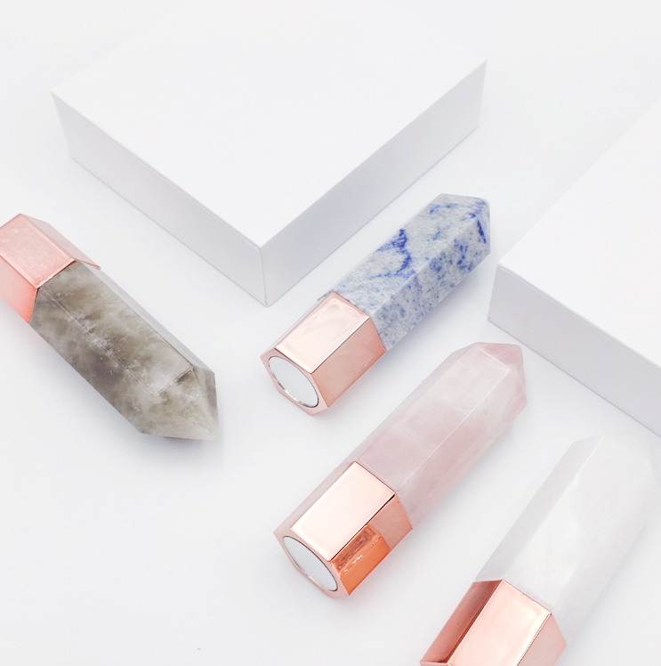 Varinha de cristal natural rosa quartzo energia coluna de massagem facial garrafa de pedras preciosas raspagem facial garrafa de óleo essencial placa de rolo de jade para cuidados com a pele