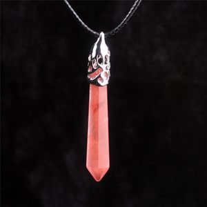 Natuurlijke dubbele beëindigde perzik roze kersen quartz verzilverd behuizing edelsteen zeshoek kolom grapefruit edelsteen potlood point hanger ketting