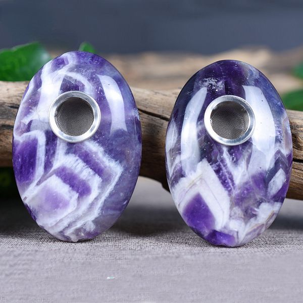 Natural Dream Amethyst Oval Crystal Pipe Suction Palm Stone Play Piece Estilo simple