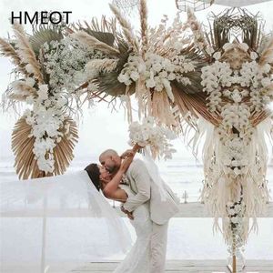 Natuurlijke gedroogde bloemstuk Pampas Grass Riet Row DIY Wedding Props Achtergrond Decor Boog Muur Klantgericht 210706