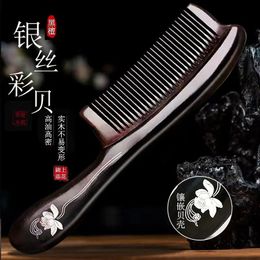 Natural Ebony Sandalwood Peigl Antistatic Dricate Hair Handle Massage Combs Travel Hair Care Shelling pour Festival Gift 240327