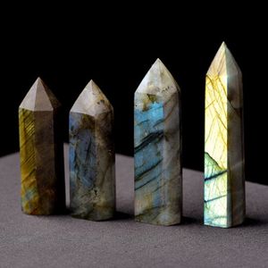 Natural allongé citron lune lune de lune hexagonale prisme rugueux Stone Art Capacité Quartz Pilier minéral guérison Wands Reiki Raw Energy Tower Crystal Point