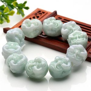 Pulsera de cuentas con cabeza de Buda de Jade verde esmeralda Natural, joyería tallada a mano