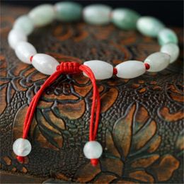 Bracelet en perles de riz émeraude naturelles, noué à la main, bijoux ronds en Jade