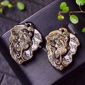 Natuurlijke energie stenen hanger feng shui gegraveerde echte semi-kostbare edelsteen goud glans obsidiaan blad pi xiu helende ketting lucky dappere troepen charms sieraden