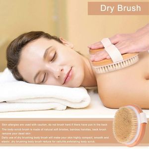 Brosse de bain à poils exfoliants naturels, Massage corporel en bois, brosse sèche SPA, ensemble de brosses de bain