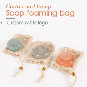 Porte-pochette de sac en Sisal de brosse d'économiseur de savon de maille exfoliante naturelle pour le moussage et le séchage de bain de douche GCB16486