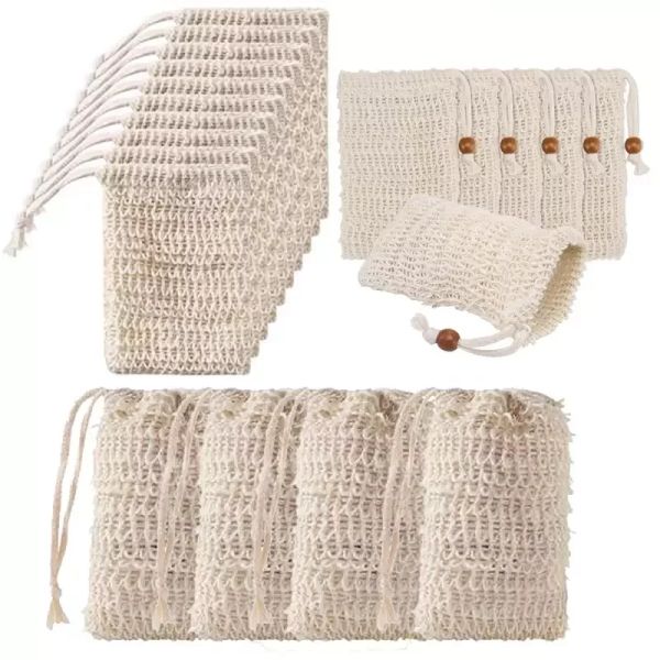 Économiseur de savon en maille exfoliante naturelle Sisal Soap Saver Bag Holder pour le bain de douche moussant et le séchage du savon pour les femmes en gros