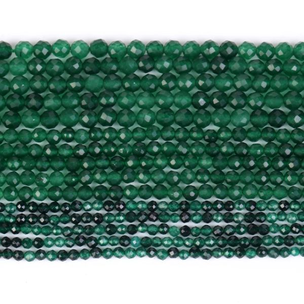 Jades verts à facettes naturelles Perles de pierre d'espaceur en vrac rond pour le bracelet de fabrication de bijoux faits à la main 2 3 4 mm