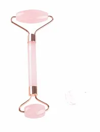 Masseur facial naturel Double têtes Jade Ste Roller Soins de la peau Massage à quartz rose pour le corps du visage K9BY #