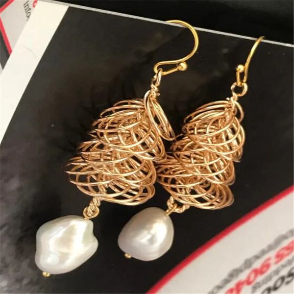 Boucles d'oreilles en perles blancs de mode naturelle 18K Gift Gift Platinum Party Chandelier Custom perle Drop Clip-on Anniversary Anniversary Gold 240520