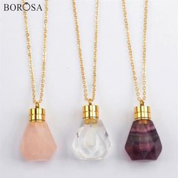 Collier de bouteille de parfum en fluorite naturelle en cristal d'or rose Quartz diffuseur d'huile essentielle pendentif charme pour les femmes G1979288P