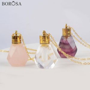 Natuurlijke fluoriet parfumfles ketting in goud kristal roze kwarts etherische olie diffuser hanger charme voor vrouwen G1979279F