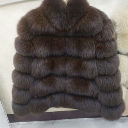 Manteau de fourrure de renard naturel véritable fourrure de renard veste courte mode d'hiver chaud décontracté femme européenne style de rue 201212