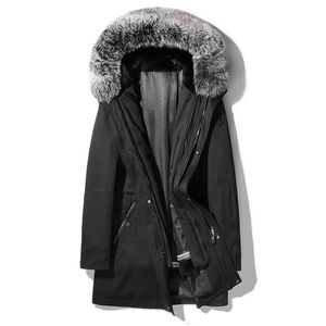 Col en fourrure de renard naturel vestes à capuche Parkas d'hiver longs manteaux de fourrure véritable grande taille vêtements 4XL épaississement chaud coupe-vent extérieur