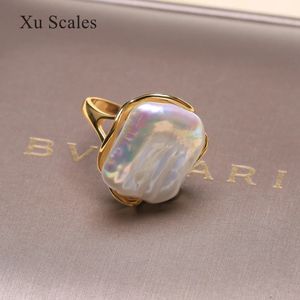 Eau douce naturelle 14-20mm baroque carré perle bague vintage or 14 carats rempli simple classique bijoux pour femmes taille réglable cadeau 240125