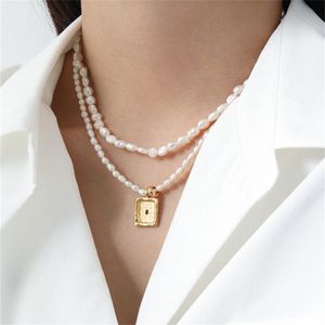 Collier ras du cou en perles d'eau douce naturelles pour femmes, en argent Sterling 100% 925, breloques carrées géométriques