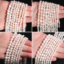 Natuurlijke zoetwaterparelparels Wit roze rijst Oval onregelmatige vorm Punch losse kralen voor sieraden maken DIY kettingarmband