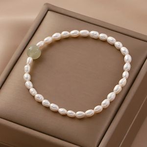 Bracelet de perles d'eau douce naturelles pour femmes, perles de Jade à la mode, extensibles, manchette, bijoux fins