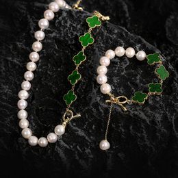 Bijoux naturel en eau douce de perles d'eau fraîche Bracelet Collier de trèfle à quatre feuilles 230524