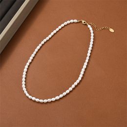 Collar de cuentas de arroz de perlas naturales de agua dulce, cadena de clavícula barroca apilable versátil Retro francés, regalo de joyería de moda