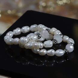 Anillo de perlas naturales de agua dulce, anillos elásticos de perlas con cuentas para dedo para mujer, regalo de joyería de moda