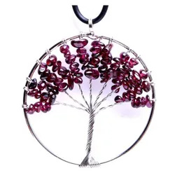 Collier pendentif en cristal de grenat naturel, arbre de sagesse tissé, chaîne Chakra