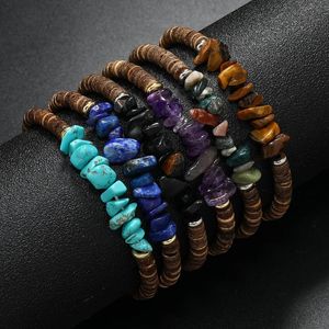 Natuurlijke edelsteen stenen armband onregelmatige kristal chipkwarts amethist kralen kokosnoot shell armbanden armbanden voor vrouwen