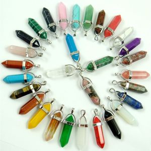 Natural Gem Stone Lapis Opal Crystal Quartz Hexagonal Pendulum Reiki Charm Pendeulam Hangers DIY Sieraden Maken Kettingen 24pcs 220228