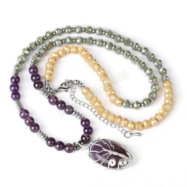 Collier de perles de pierres précieuses naturelles pour femmes arbre de vie fil enroulé améthystes fév pierre de naissance pendentif cadeau pour noël