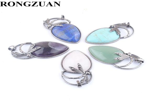 Perle de pierre précieuse naturelle pendentif goutte d'eau libellule mignonne Bronze bijoux en argent antique balancent charmes Turquoise Aventurine Lapis DBN7675622