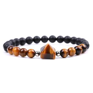 Pulsera de cuentas de piedras preciosas naturales Cuentas de ojo de tigre de varios tamaños con hematita Magnetita Mate Onyx 7 Chakras Pulsera de cuentas