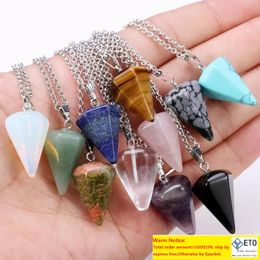 Pierre précieuse naturelle cristal guérison chakra aura argent pierre pendentif collier perles prisme hexagonal pendule