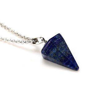 Natuurlijke edelsteen hanger ketting Crystal Healing Chakra Reiki Silver Stone Hexagonal Prisme Cone Pendulum Charm N