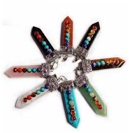 Naturel Gemstone Sword Shape Creative Pendant Collier 7 Color Crystal Chakras Reiki Bijoux de guérison Amethyst Rose Quartz Fashion 1723666