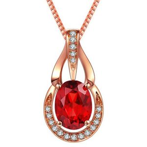 Natuurlijke edelsteen met diamanten ketting klassieke ovale hanger robijn ruby sieraden ketting cadeau voor moeder vrouw vriendin 18+2 inch