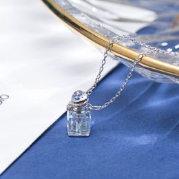 Bouteille de parfum de pierres précieuses naturelles pour femmes, pendentif en cristal carré, collier simple, mode, chaîne de clavicule en argent sterling 925 Q0531