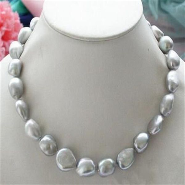 Collier de perles d'eau douce baroques gris argent véritable naturel 9-10mm 18225v