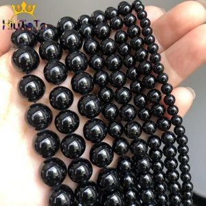 Natuurlijke echte zwarte toermalijn ronde edelsteen losse stenen kralen voor sieraden maken DIY armband ketting 15 '' 4/6/8 / 10 / 12mm