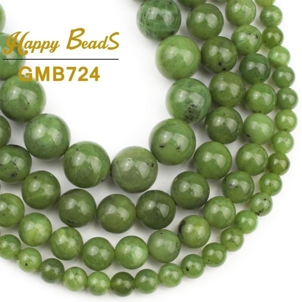 Naturel Véritable Canada Vert Jades Pierre Perles Ronde Perle D'espacement Lâche Pour La Fabrication De Bijoux Bracelet À Faire Soi-Même 6 8 10 12 MM 7.5 