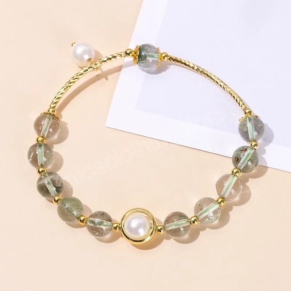 Bracelet de perles porte-bonheur en Quartz fantôme naturel pour femmes, luxe, plaqué or, pierre de cristal, bracelets pour filles, jolis bijoux