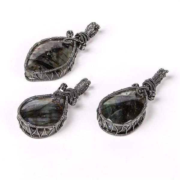 Scintillio naturale Pietra Labradorite Collana di moda Ciondolo Filo di avvolgimento Prototipo di pietra Gioielli fai da te per uomo e donna C264W