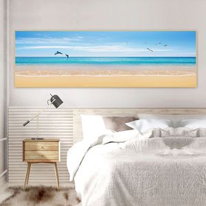 Natural Gold Beach Canvas Painting Coastal Landscape Posters and Prints Seascape Wall Art Pictures voor Woonkamer Decoratie
