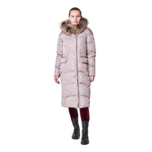 Veste d'hiver en duvet d'oie naturelle pour femmes, avec capuche en fourrure, coupe Unique aux épaules, manteau d'hiver à fermeture éclair pour dames par temps froid